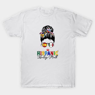 Hispanic Heritage Month Messy bun All Countries Flags T-Shirt